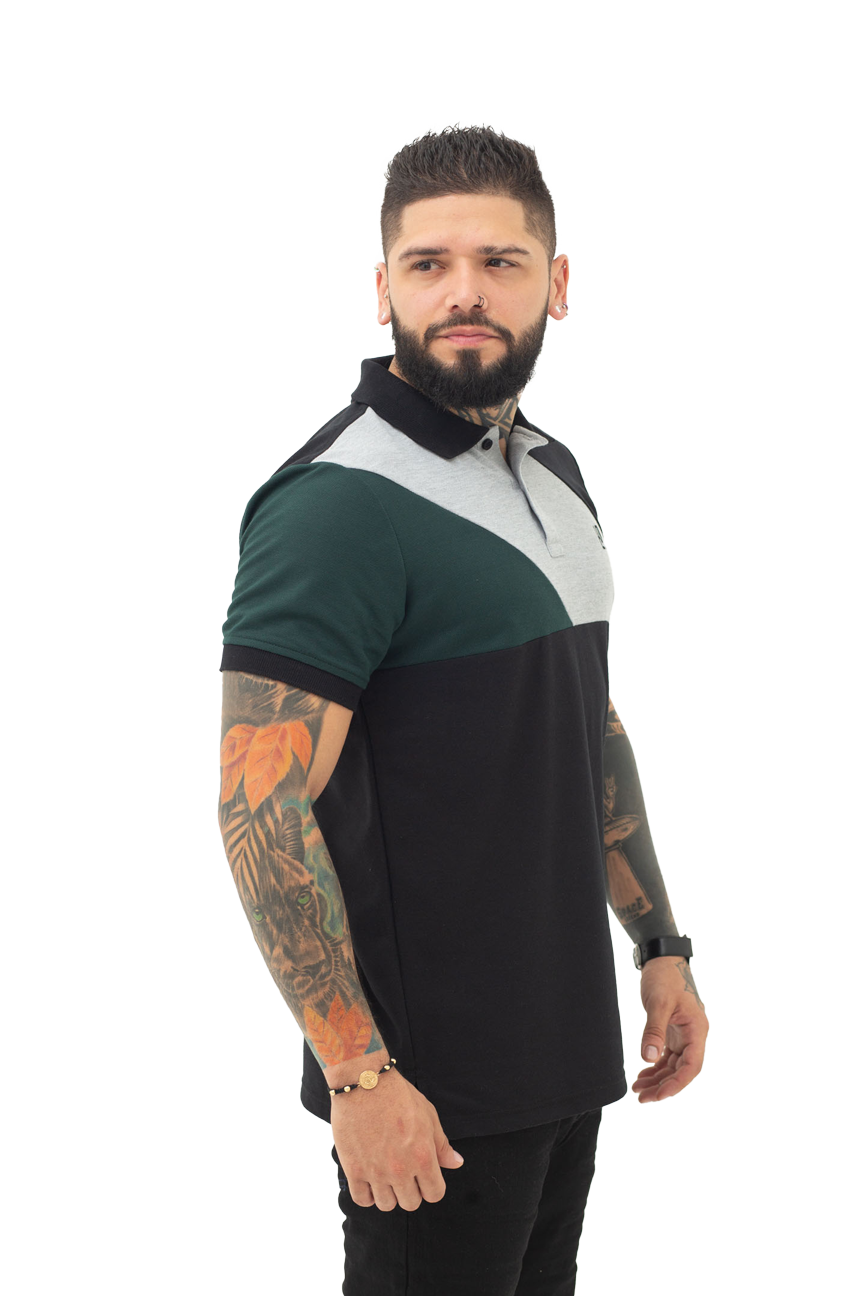 Camiseta Polo Combinada NEGRO MILITAR JASPE 042A