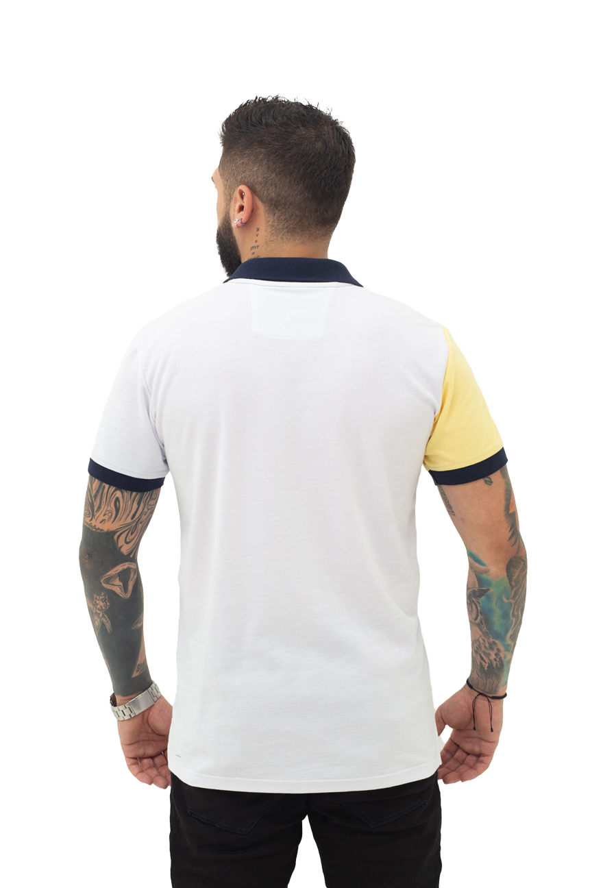 Camiseta Polo Combinada BLANCO AMARILLO AZUL OSCURO 042B