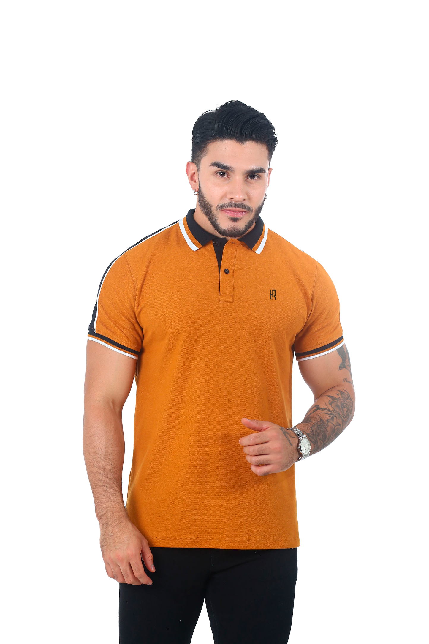 Camiseta Polo Combinada OCRE NEGRO NEGRO-059B