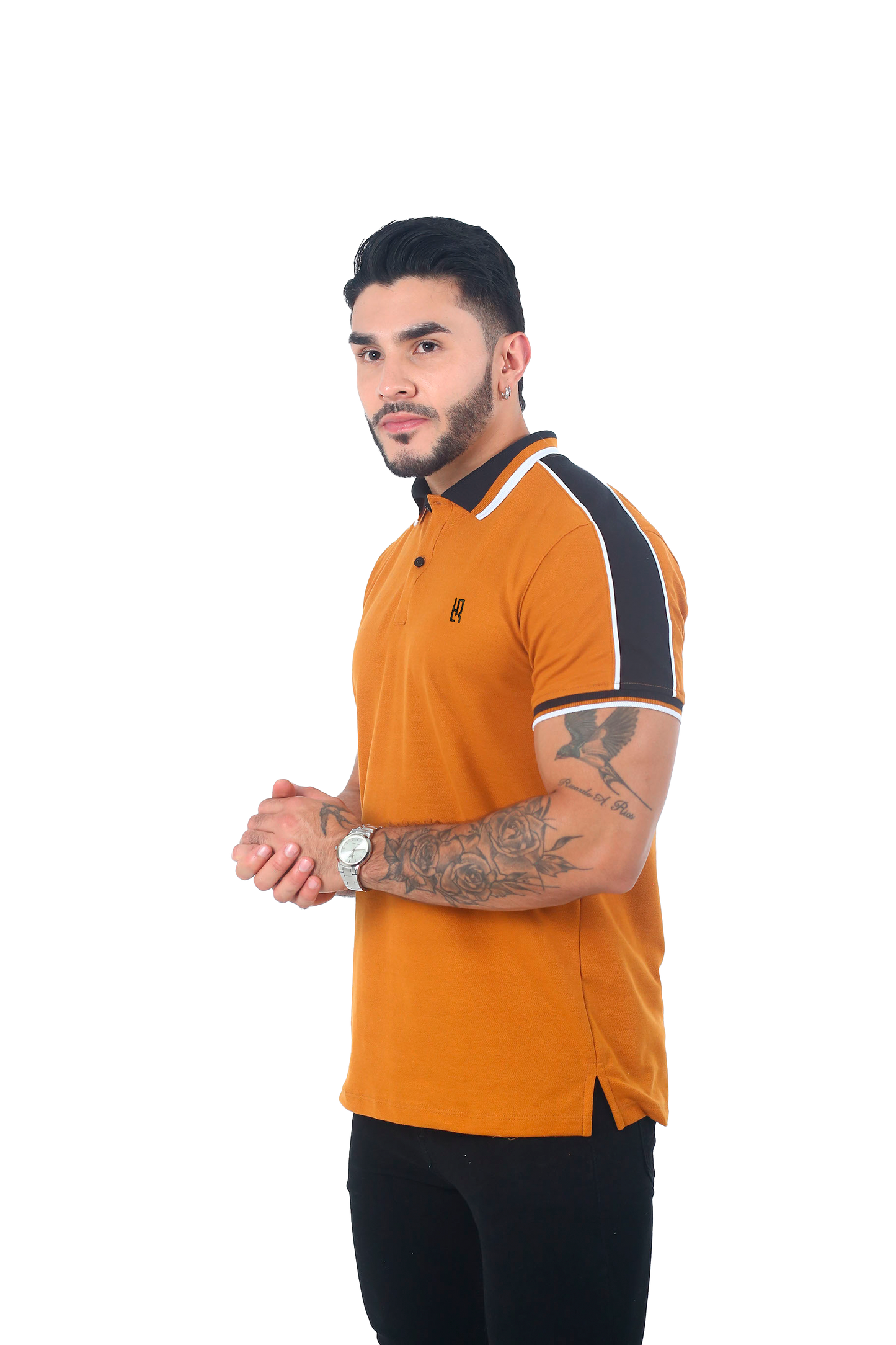 Camiseta Polo Combinada OCRE NEGRO NEGRO-059B