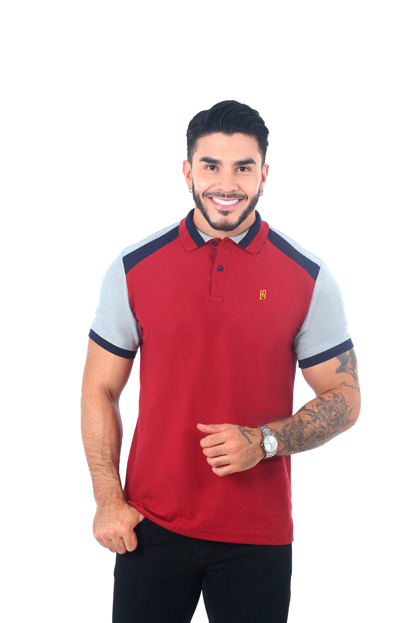 Camiseta Polo Combinada VINOTINTO AZUL OSCURO-062C