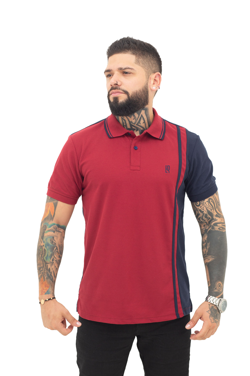 Camiseta Polo Combinada VINO TINTO AZUL OSCURO 065A