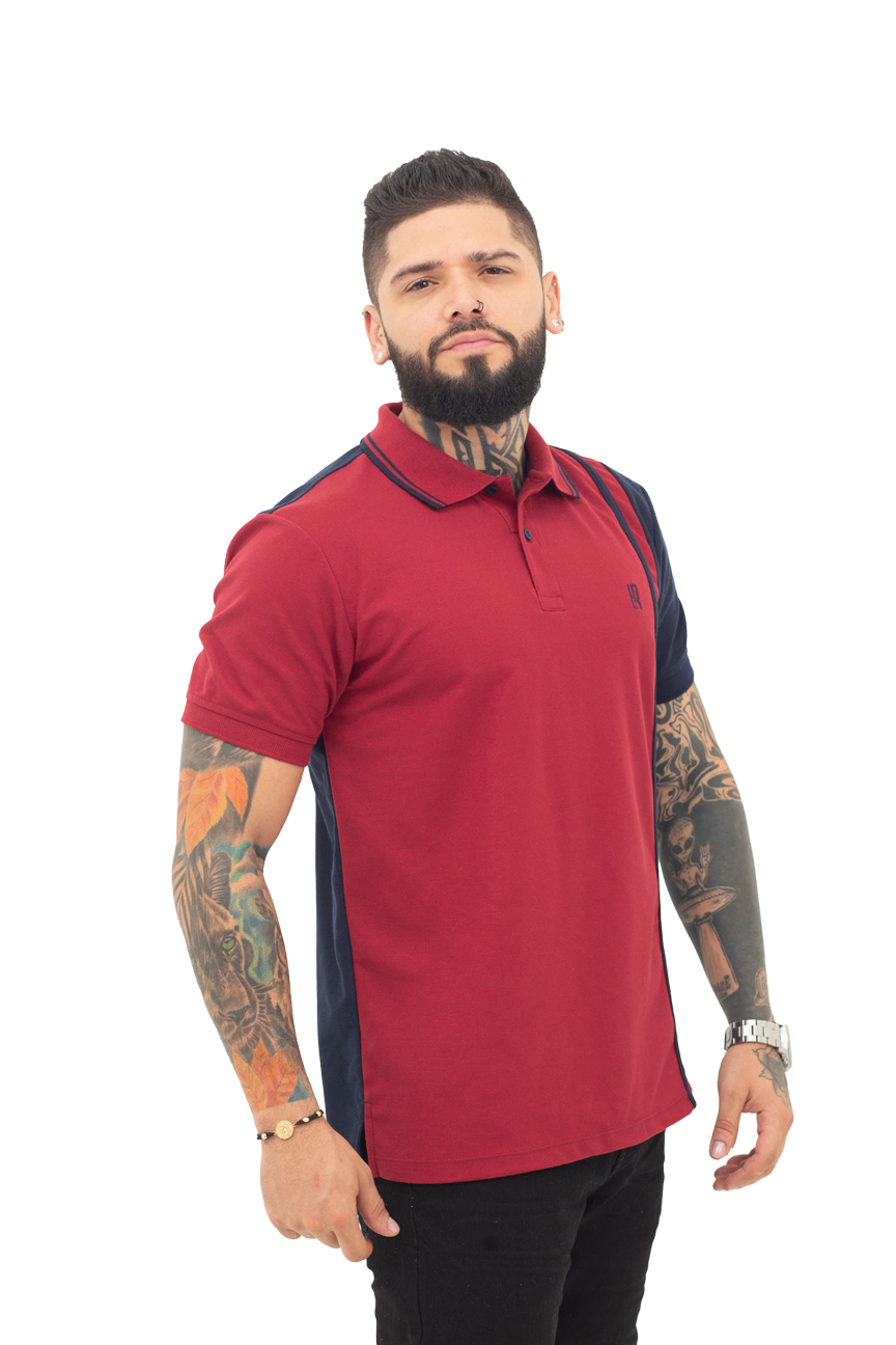 Camiseta Polo Combinada VINO TINTO AZUL OSCURO 065A