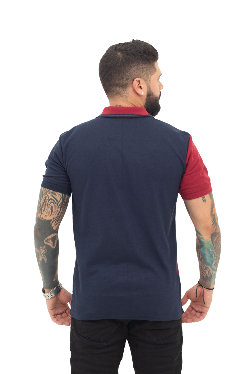 Camiseta Polo Combinada VINO TINTO AZUL OSCURO 065A