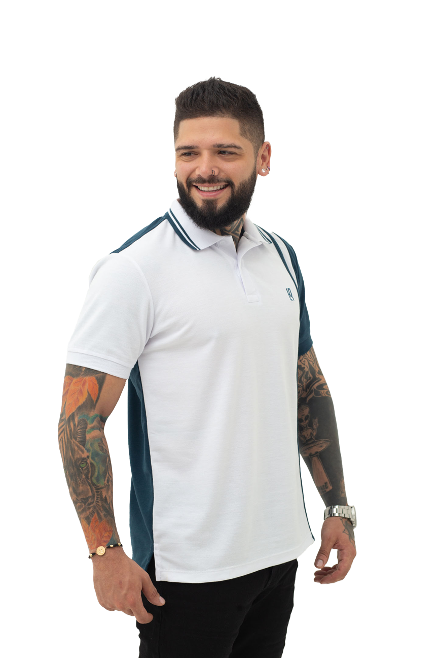 Camiseta Polo Combinada BLANCO PETRÓLEO 065D