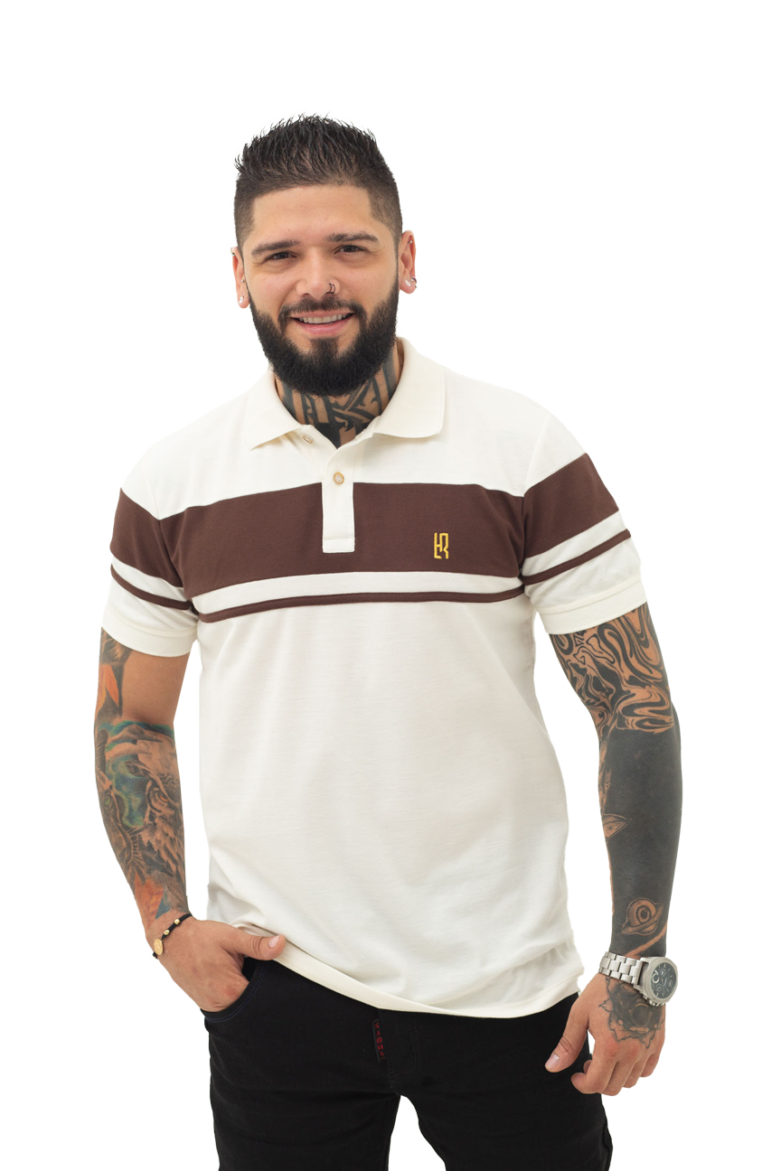 Camiseta Polo Combinada MARFIL CAFÉ 066B