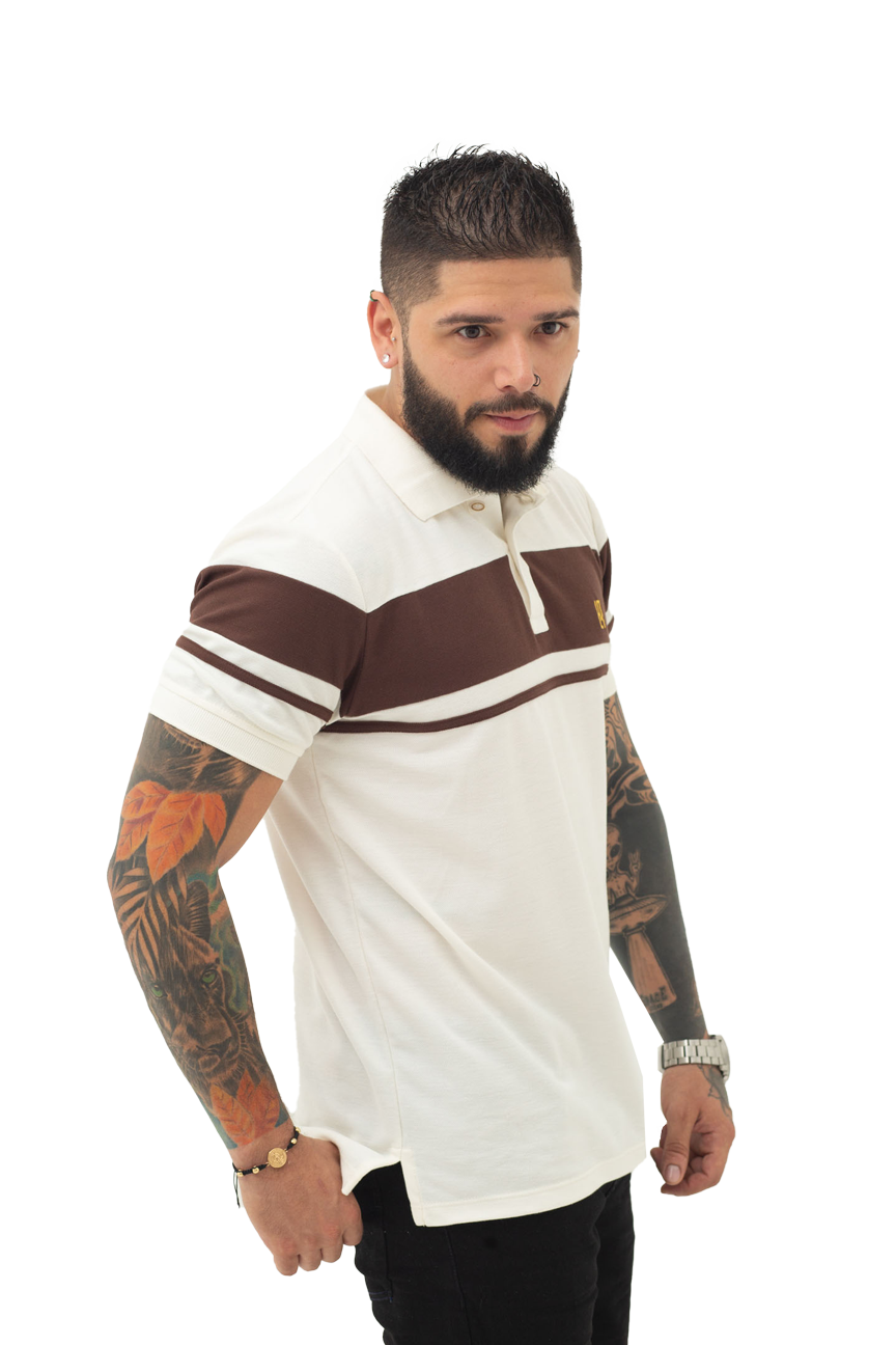 Camiseta Polo Combinada MARFIL CAFÉ 066B