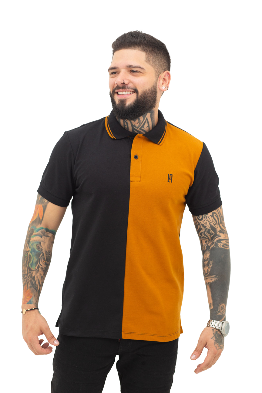 Camiseta Polo Combinada NEGRO OCRE 067A