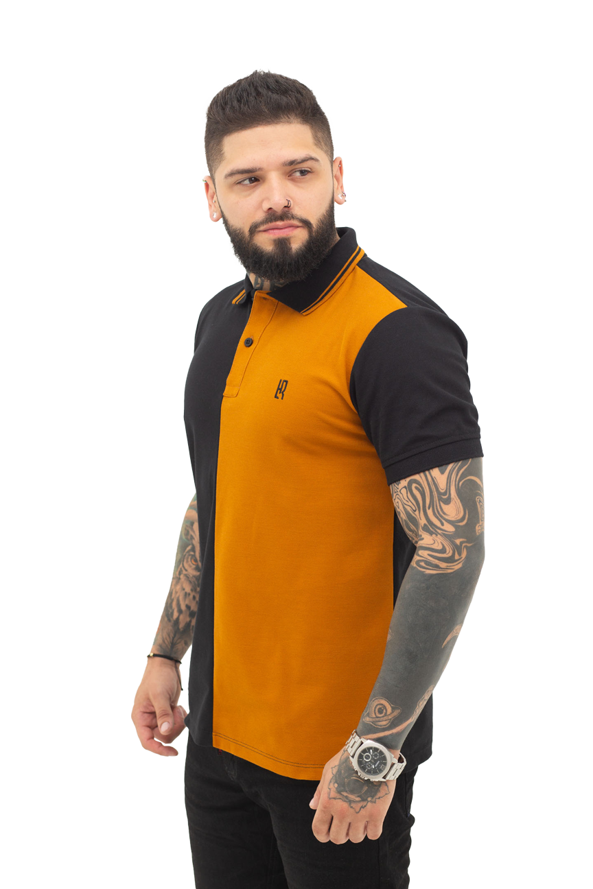 Camiseta Polo Combinada NEGRO OCRE 067A