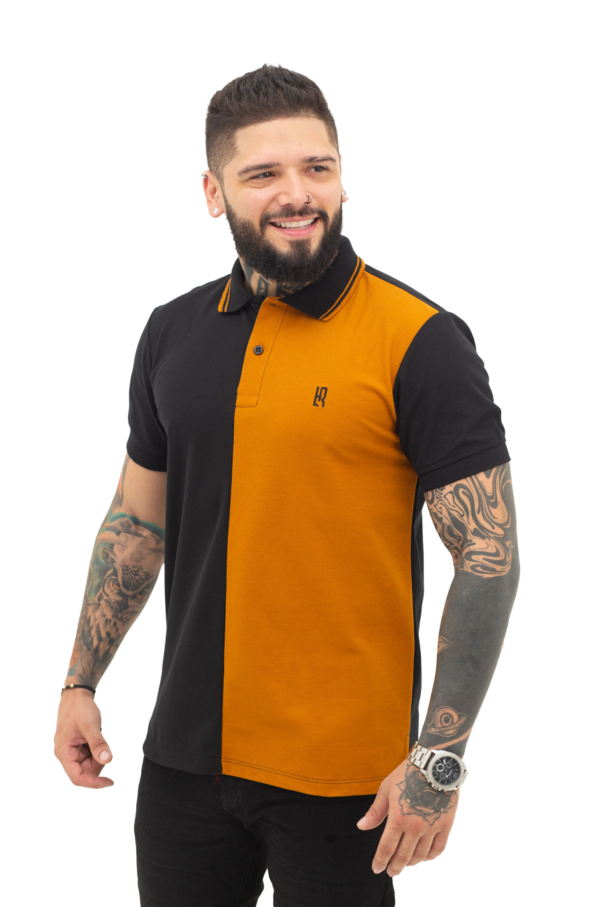 Camiseta Polo Combinada NEGRO OCRE 067A