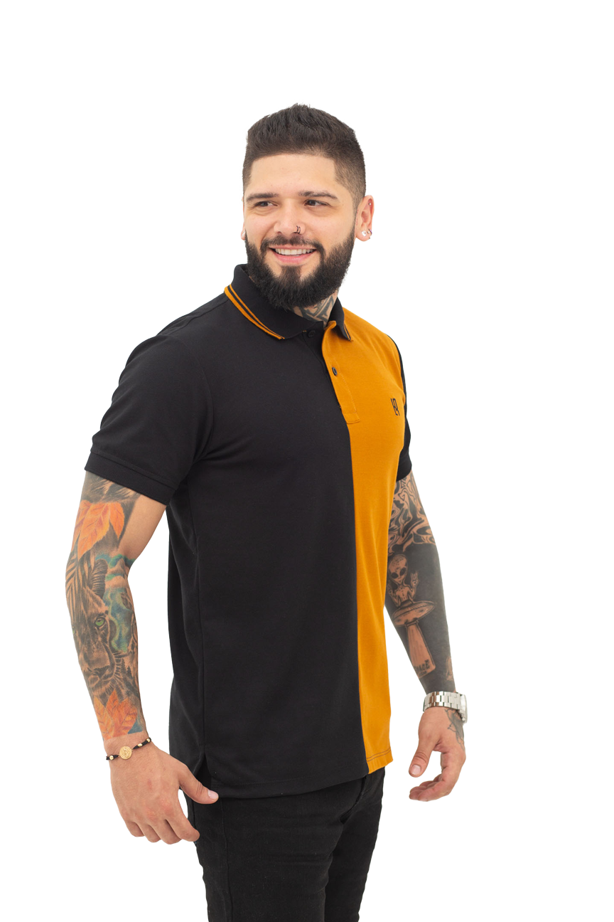 Camiseta Polo Combinada NEGRO OCRE 067A