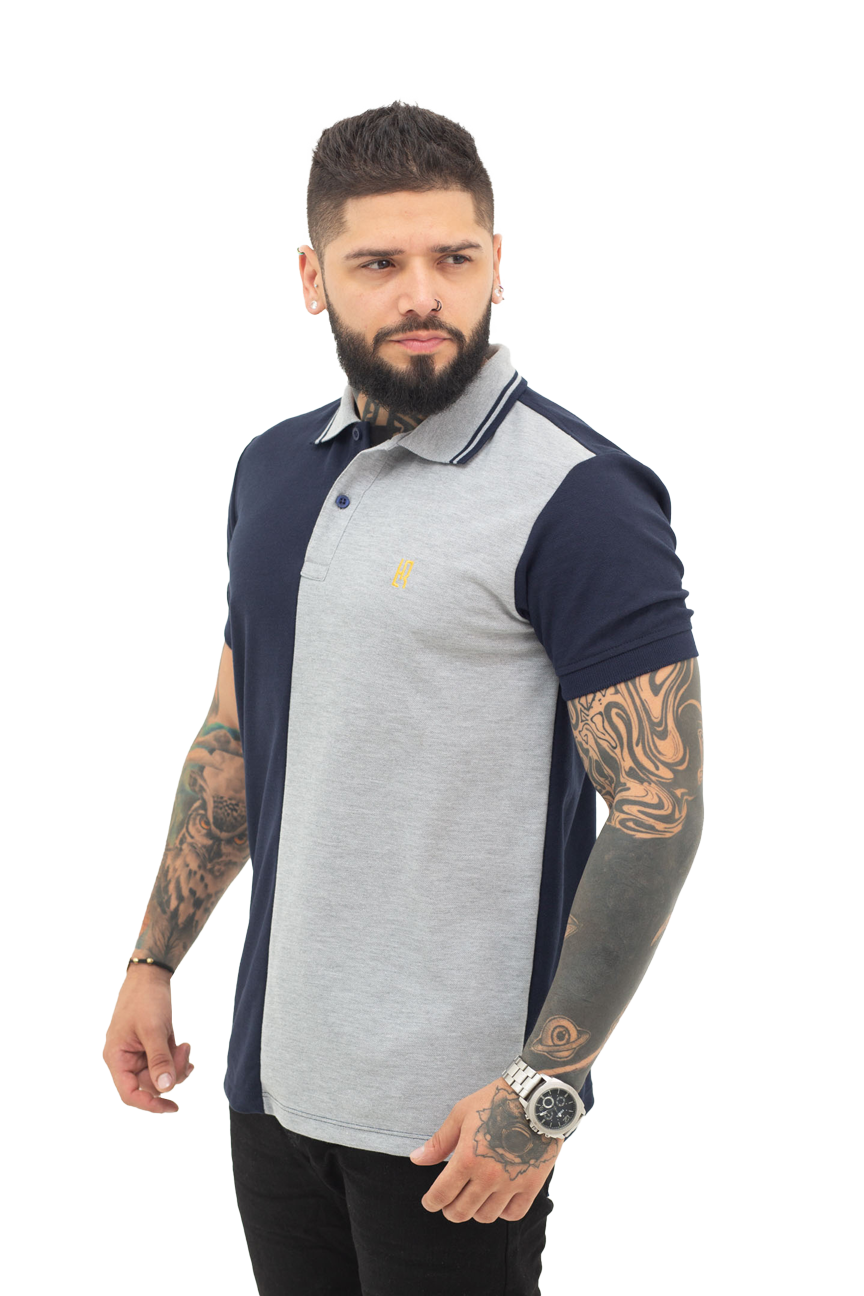 Camiseta Polo Combinada AZUL OSCURO JASPE 067B