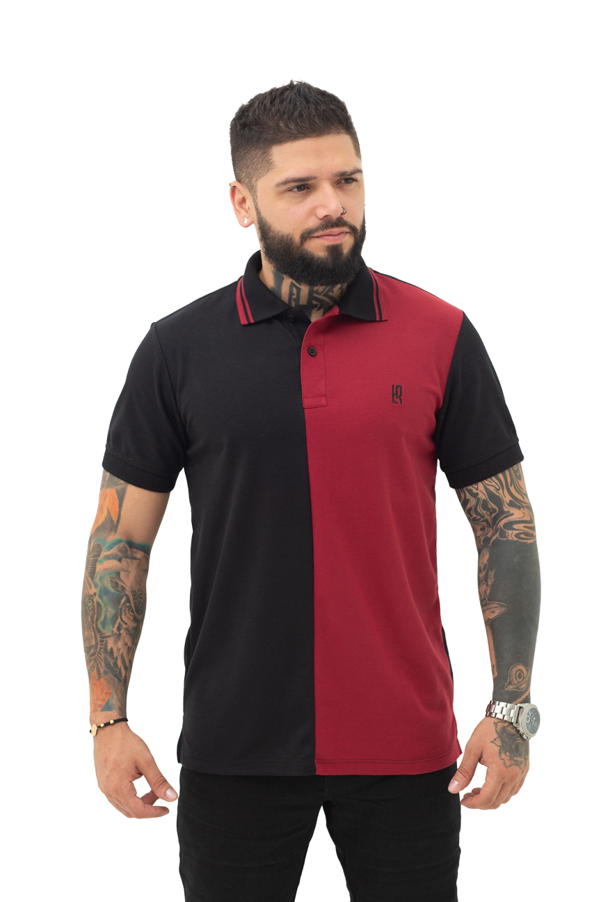 Camiseta Polo Combinada NEGRO VINO TINTO 067C