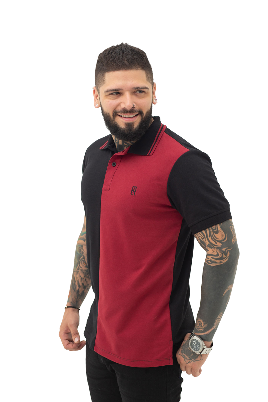 Camiseta Polo Combinada NEGRO VINO TINTO 067C