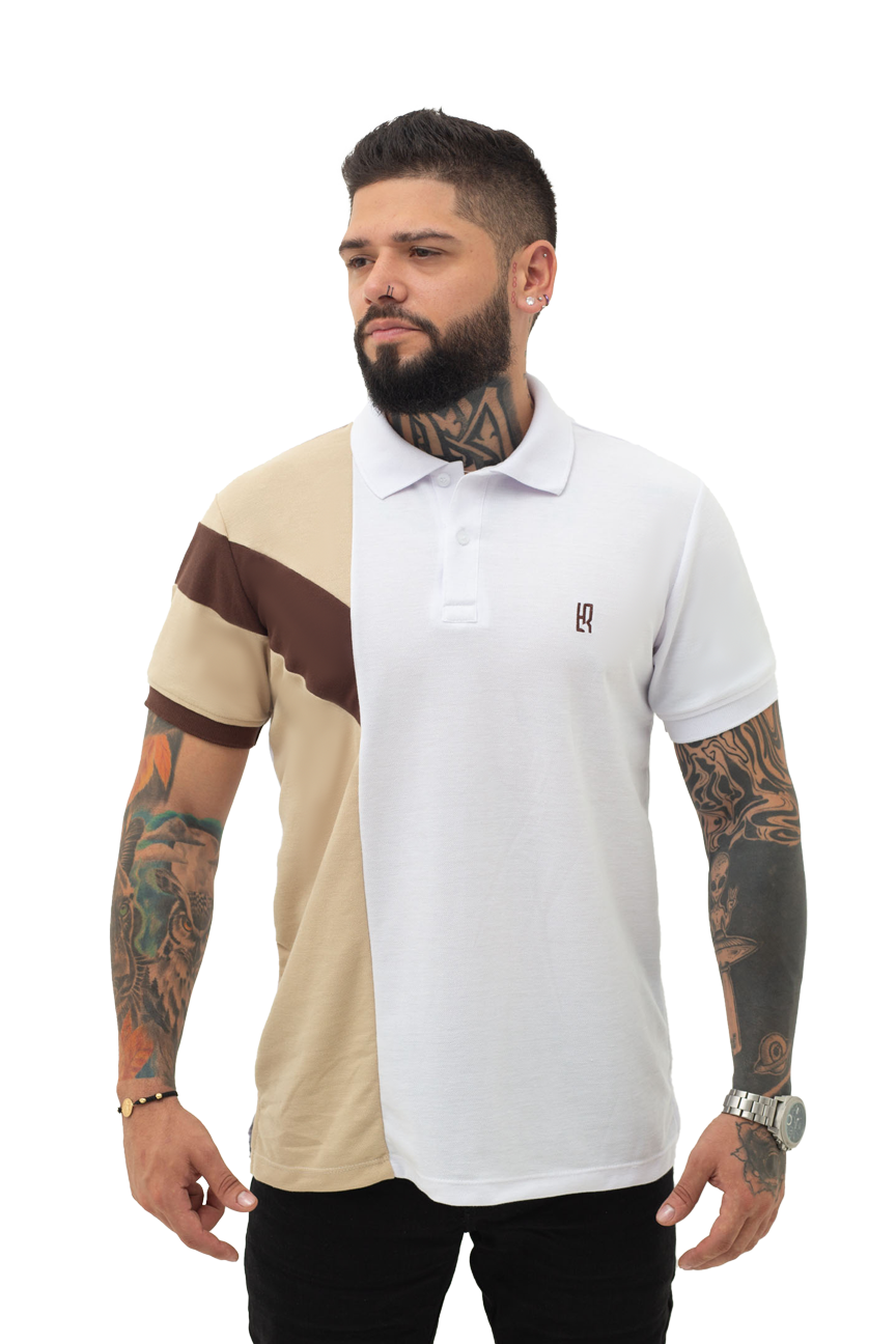 Camiseta Polo Combinada CAQUI BLANCO AZUL OSCURO- 068B