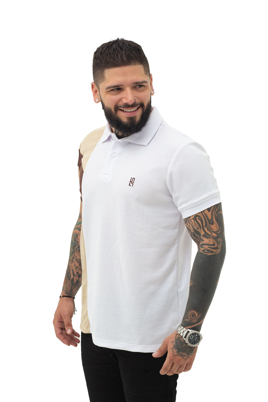 Camiseta Polo Combinada CAQUI BLANCO AZUL OSCURO- 068B