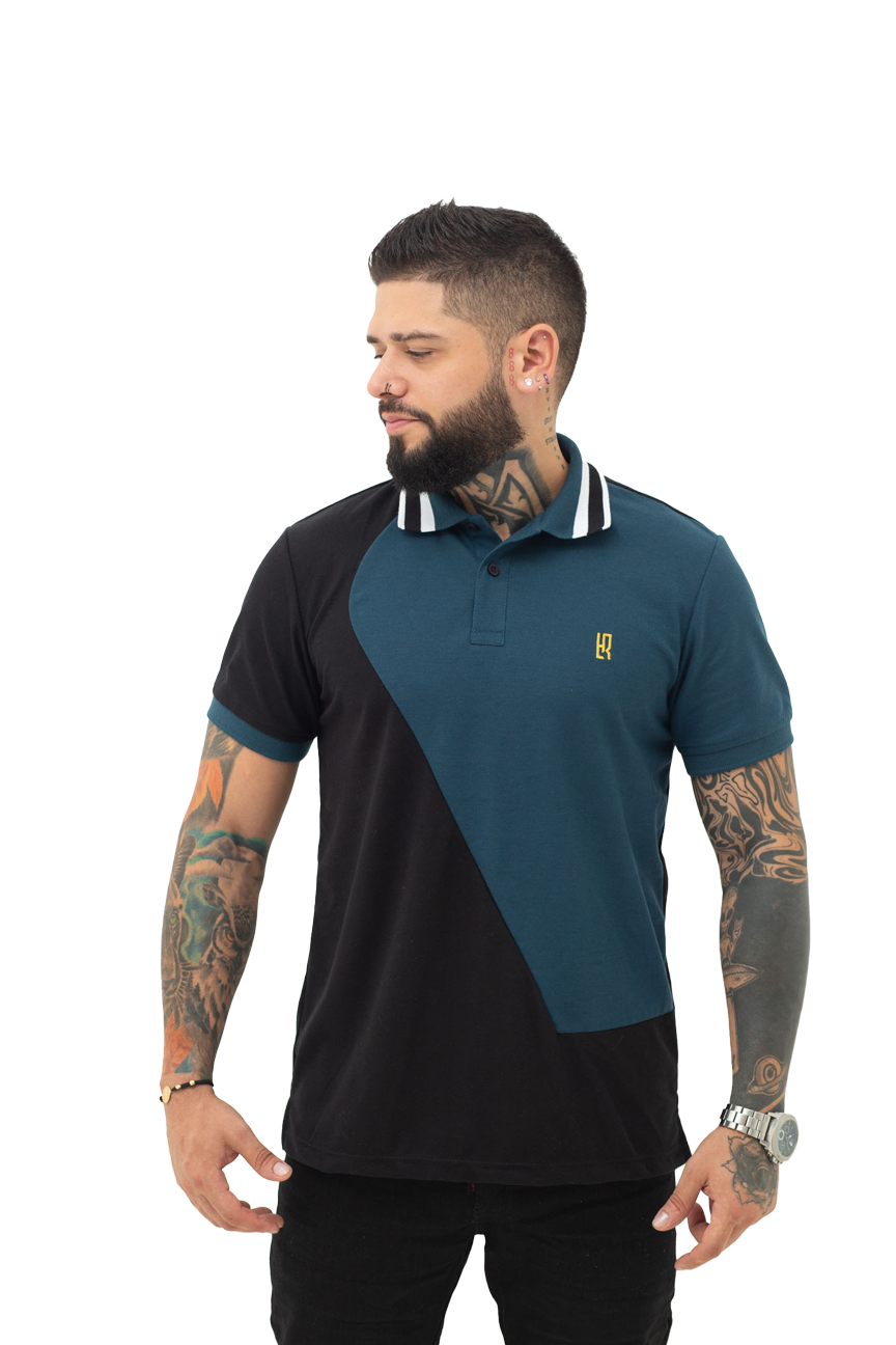 Camiseta Polo Combinada NEGRO PETRÓLEO- 069A