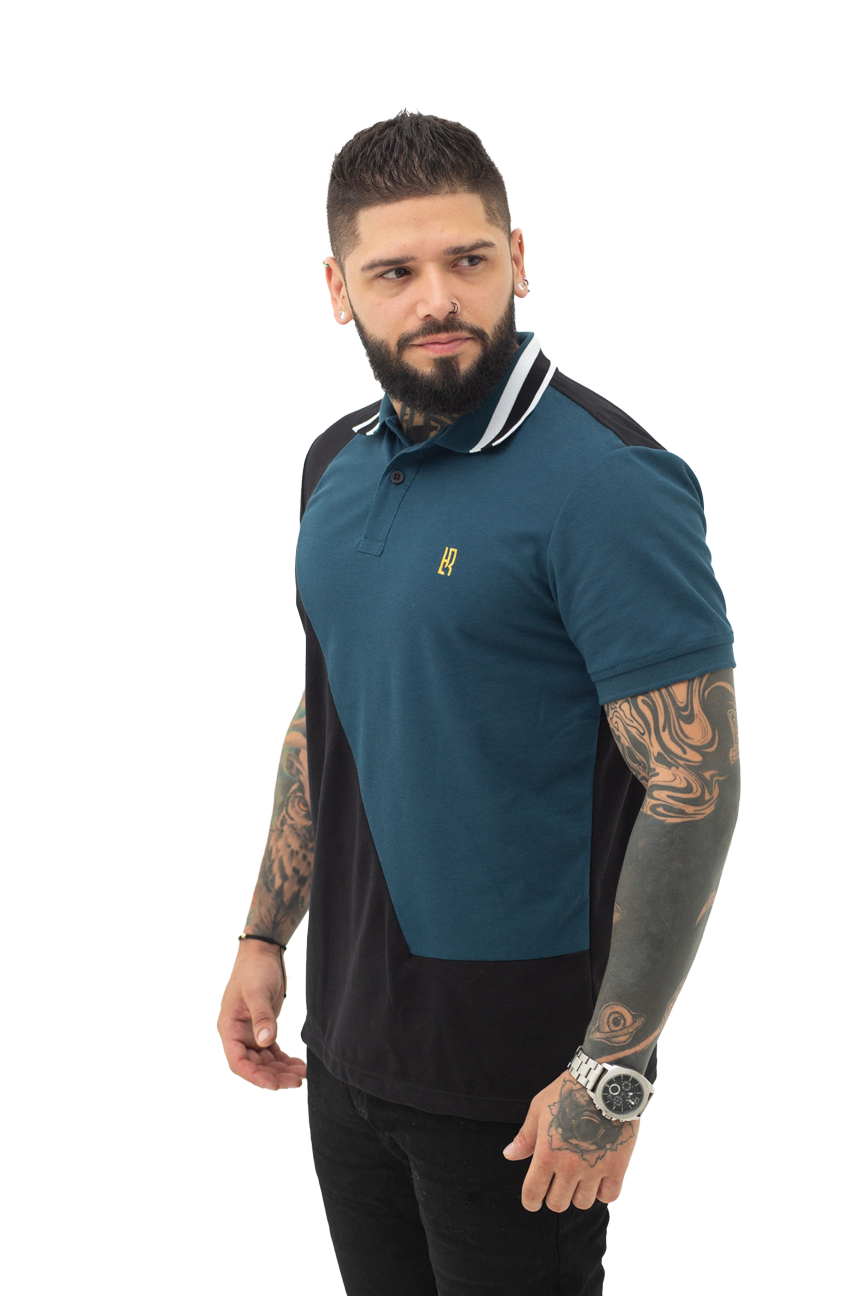 Camiseta Polo Combinada NEGRO PETRÓLEO- 069A