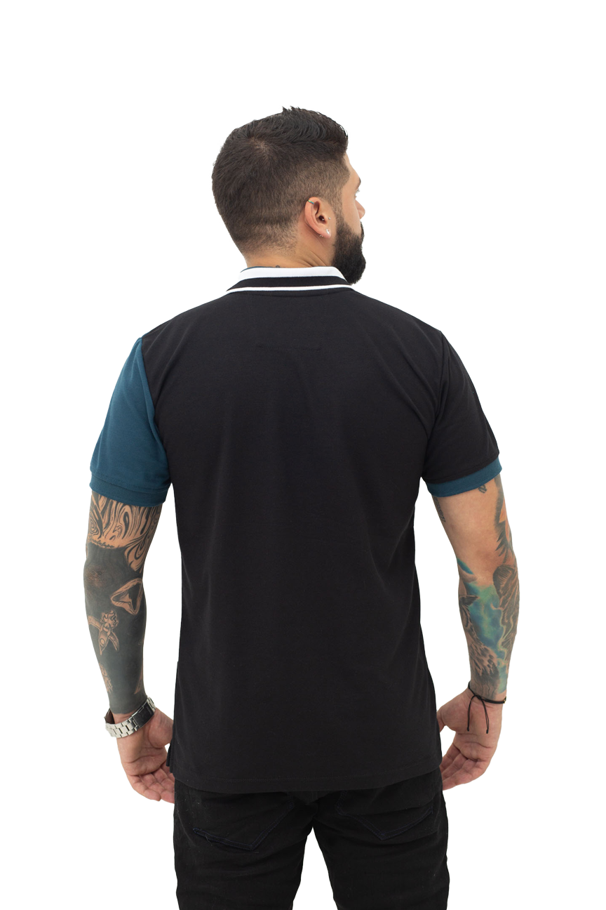 Camiseta Polo Combinada NEGRO PETRÓLEO- 069A