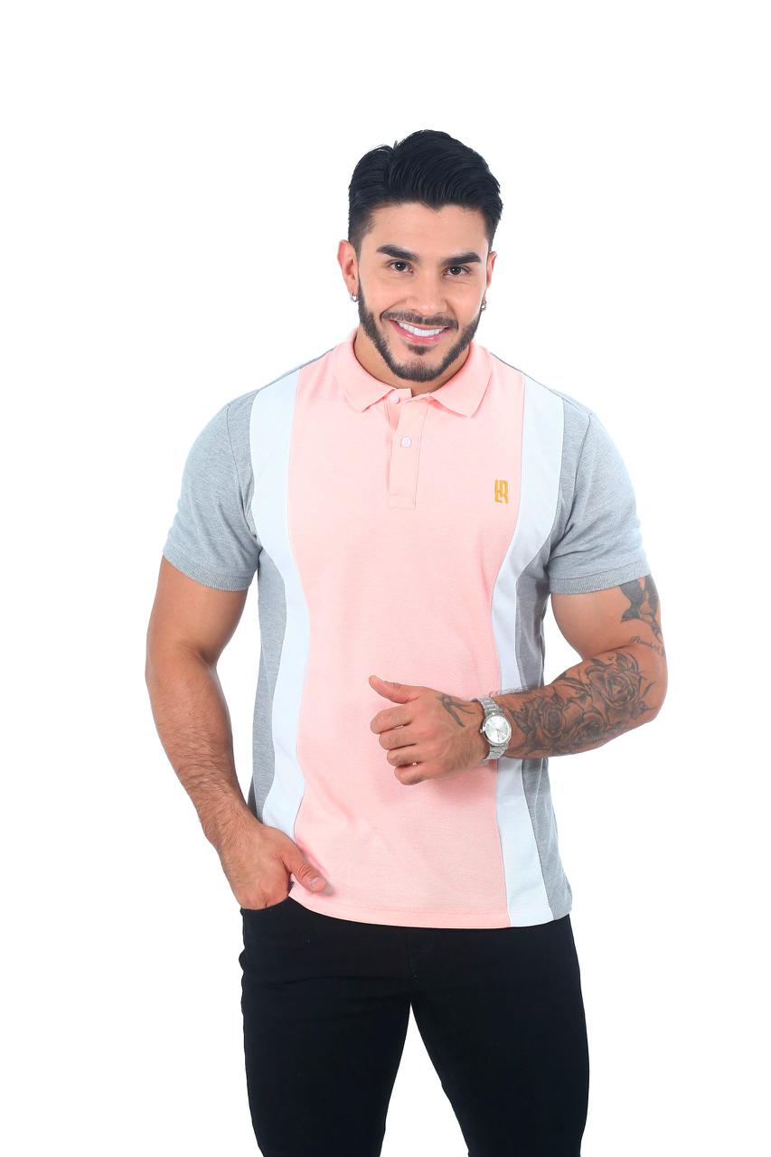 Camiseta Polo Combinada PALO ROSA BLANCO JASPE-058D