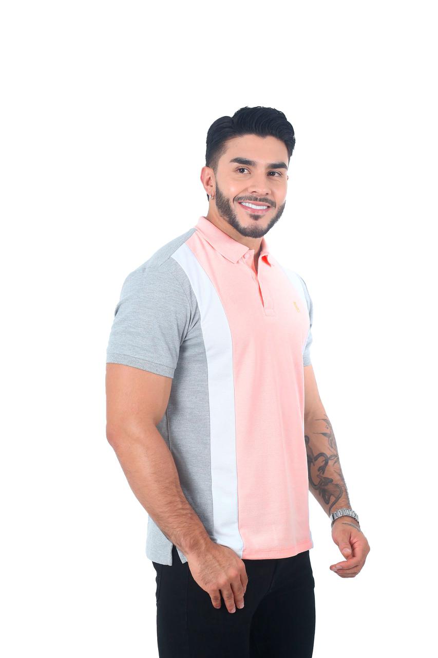 Camiseta Polo Combinada PALO ROSA BLANCO JASPE-058D