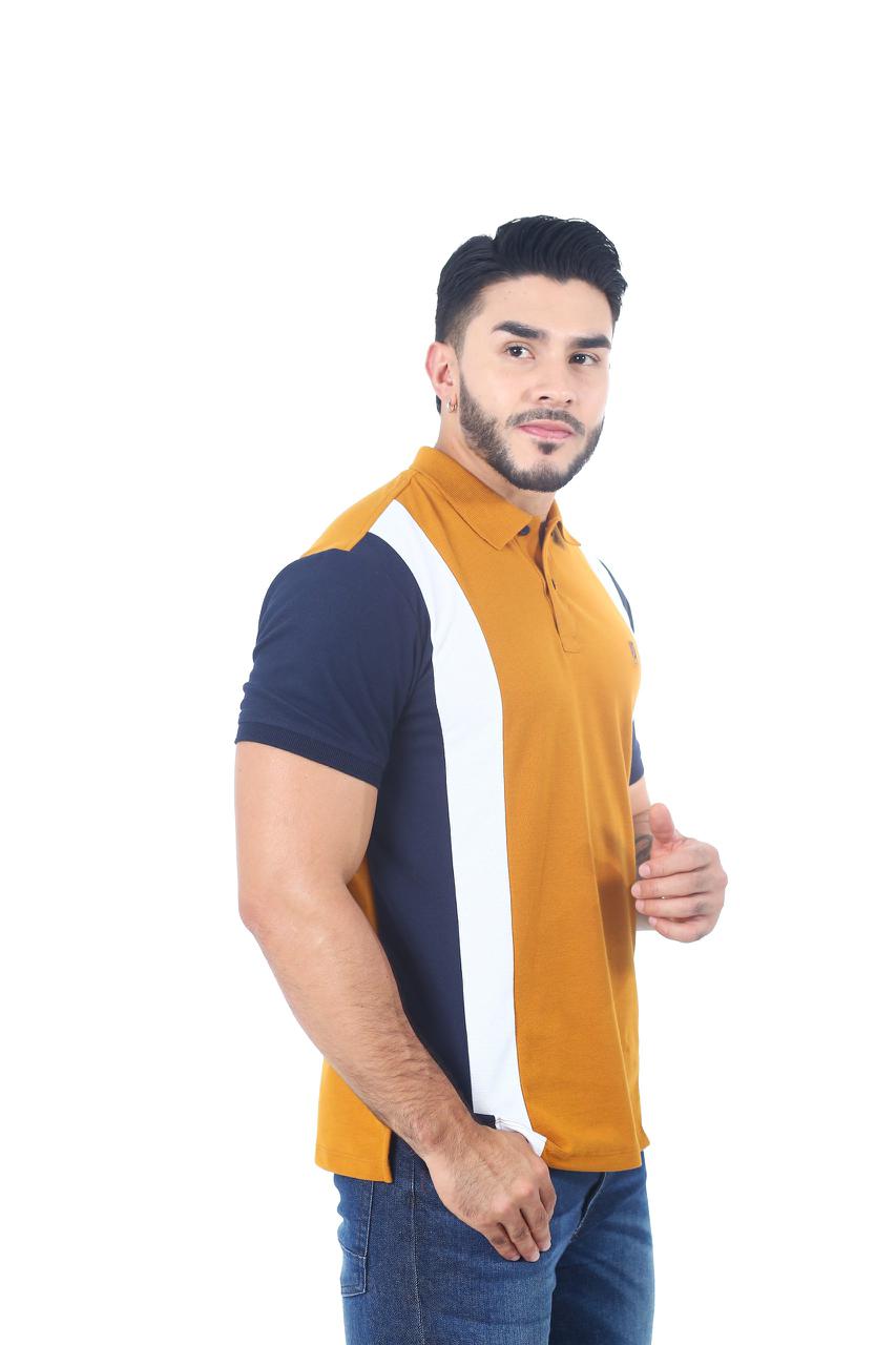 Camiseta Polo Combinada OCRE BLANCO AZUL OSCURO-058C