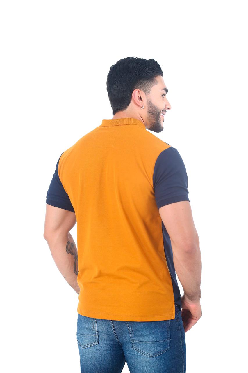 Camiseta Polo Combinada OCRE BLANCO AZUL OSCURO-058C