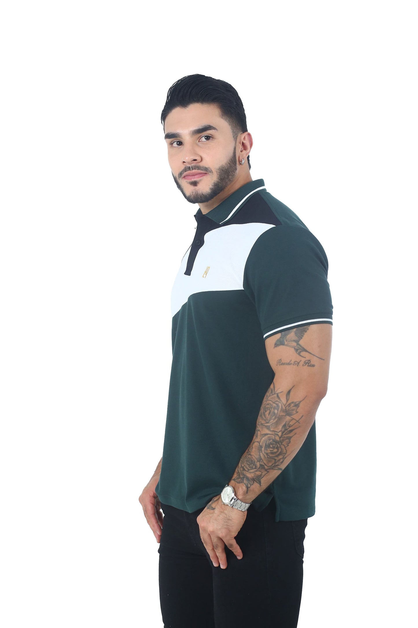 Camiseta Polo Básica MILITAR BLANCO NEGRO-064B