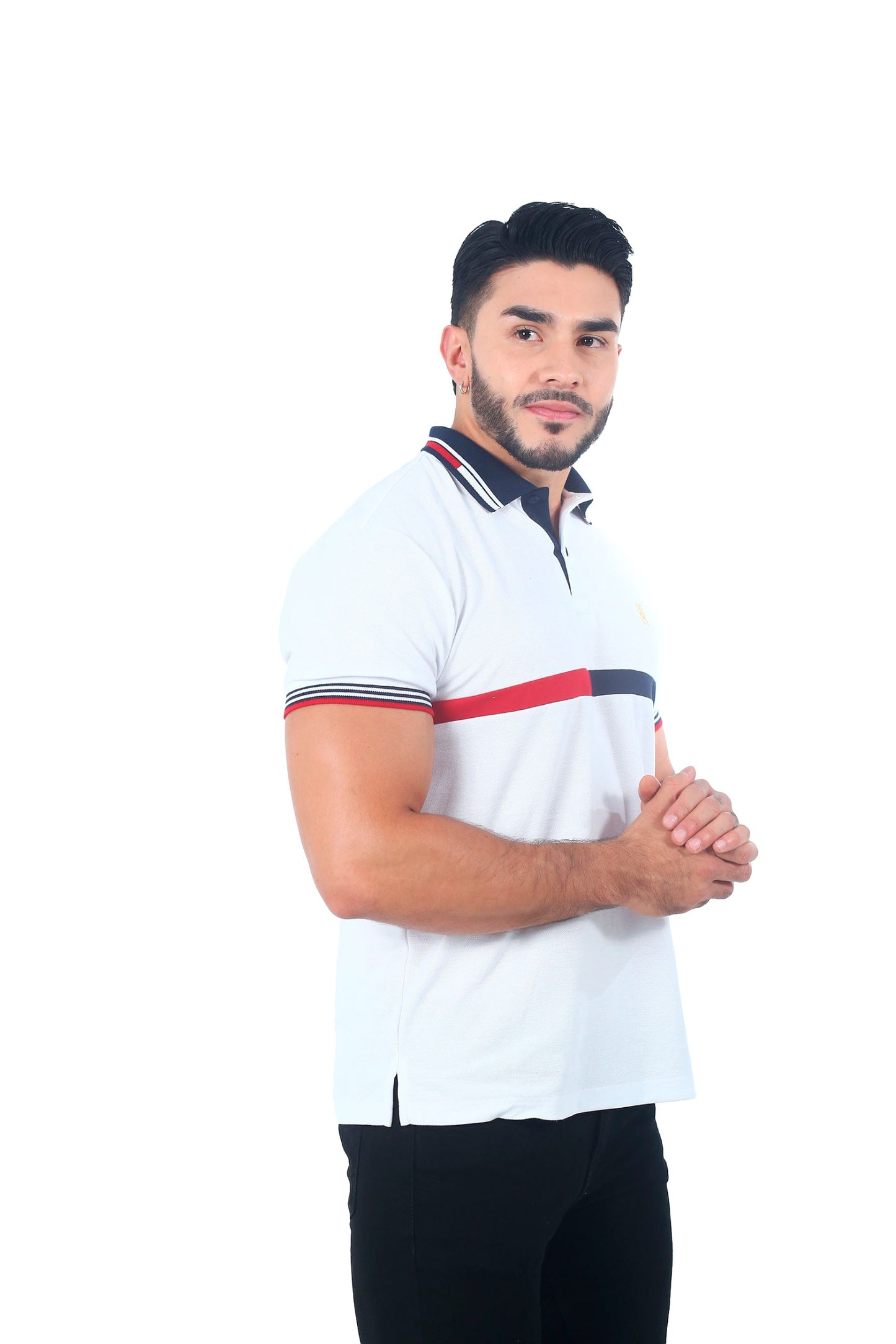 Camiseta Polo Combinada BLANCO-ROJO-AZUL OSCURO-060A