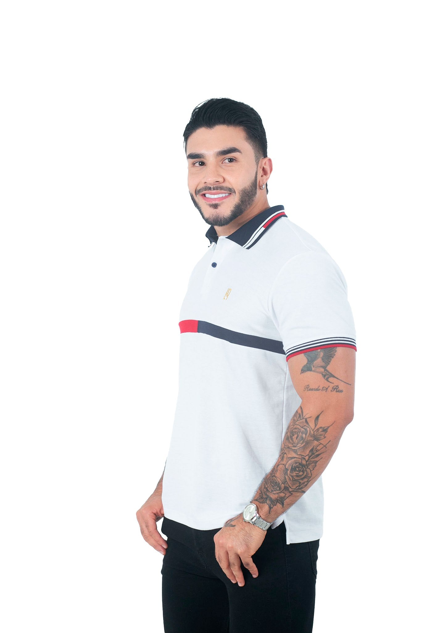 Camiseta Polo Combinada BLANCO-ROJO-AZUL OSCURO-060A