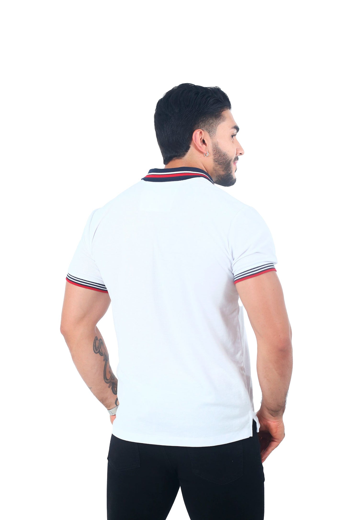 Camiseta Polo Combinada BLANCO-ROJO-AZUL OSCURO-060A