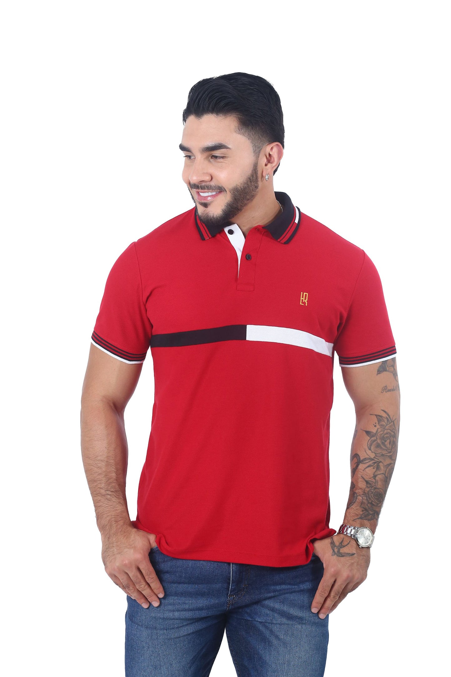 Camiseta Polo Combinada ROJO NEGRO BLANCO-060B