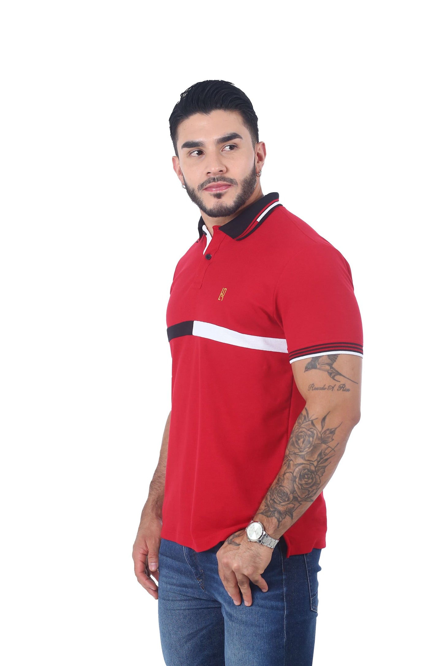 Camiseta Polo Combinada ROJO NEGRO BLANCO-060B