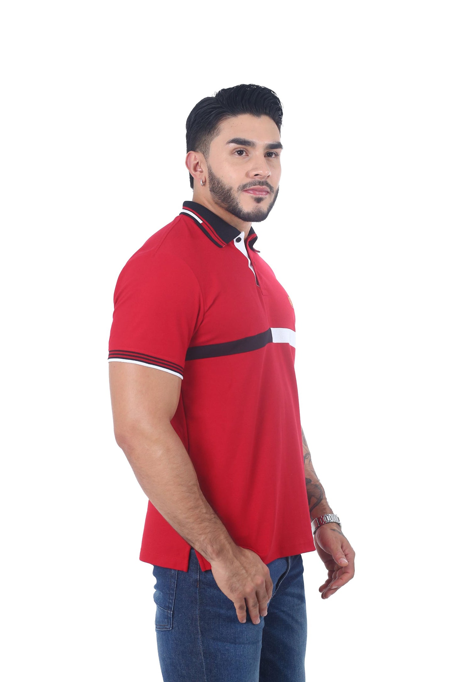 Camiseta Polo Combinada ROJO NEGRO BLANCO-060B