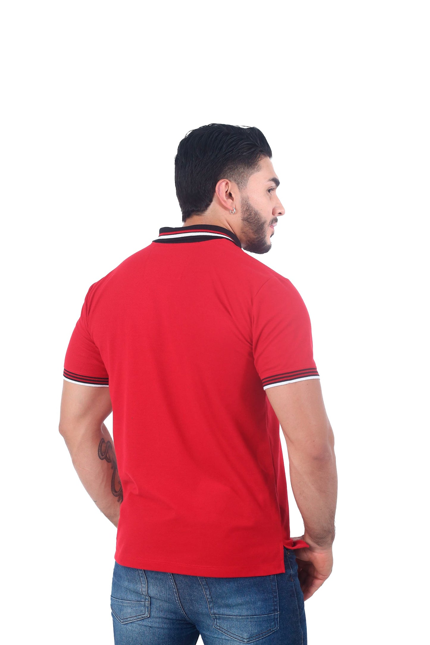 Camiseta Polo Combinada ROJO NEGRO BLANCO-060B