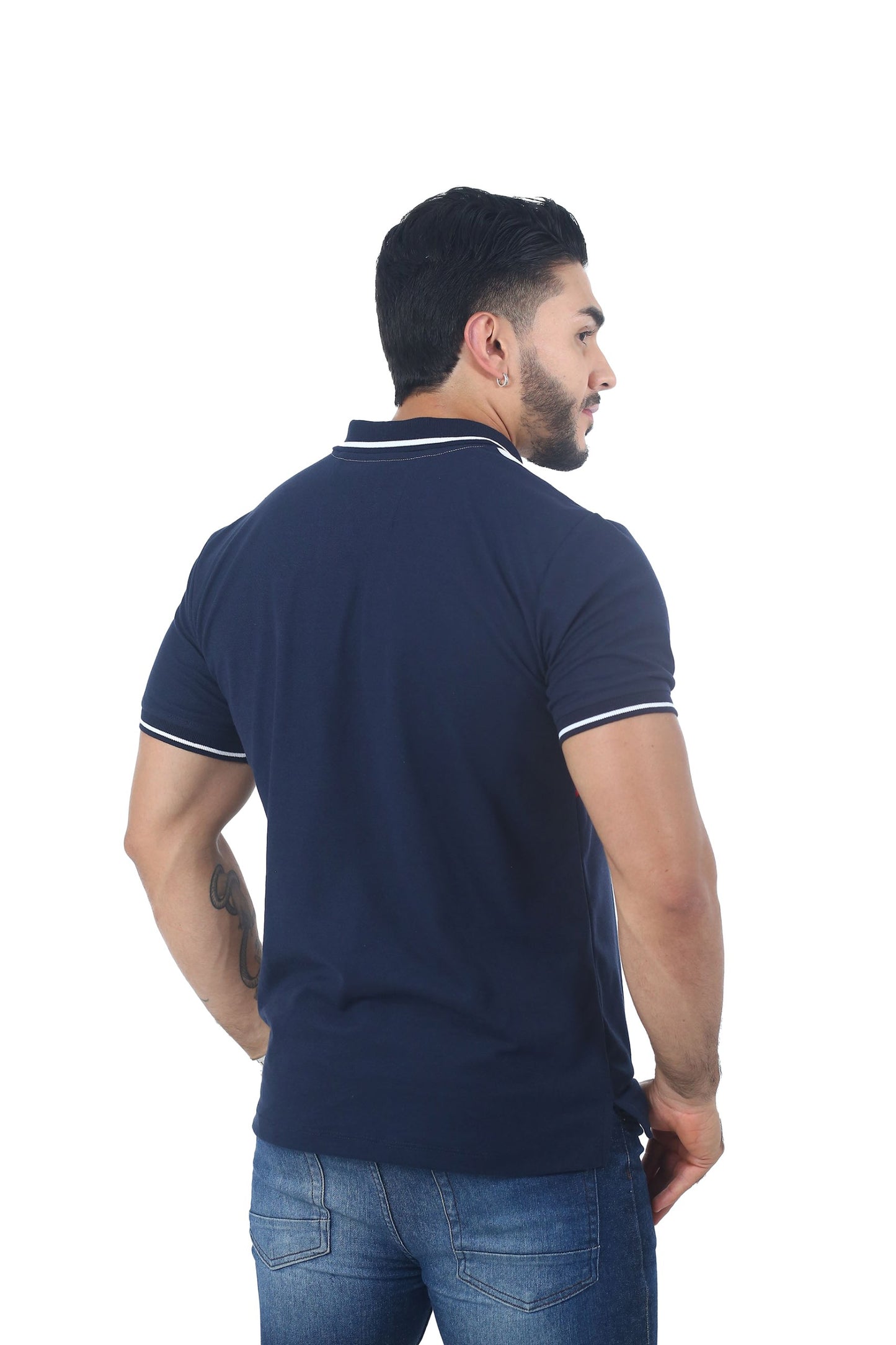 Camiseta Polo Combinada BLANCO ROJO AZUL OSCURO-064A