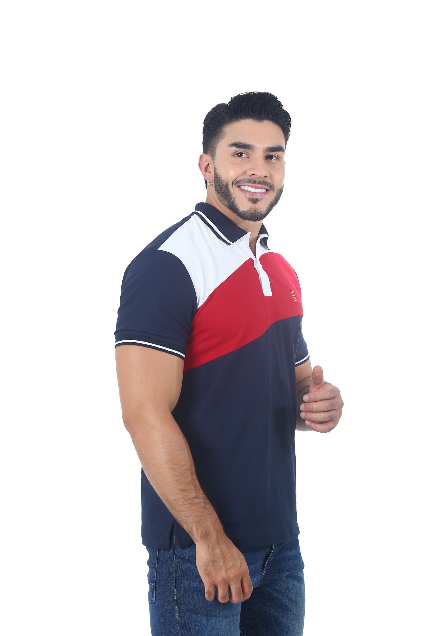 Camiseta Polo Combinada BLANCO ROJO AZUL OSCURO-064A