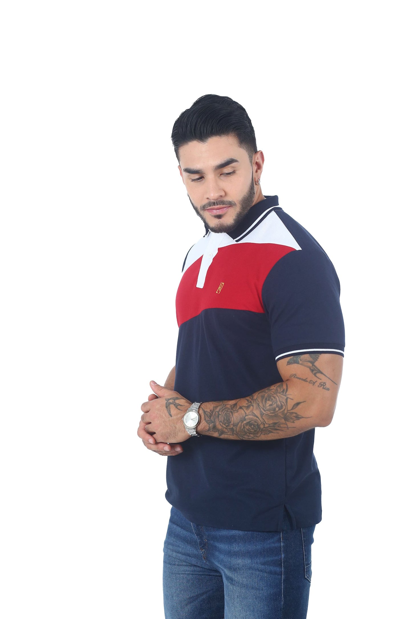 Camiseta Polo Combinada BLANCO ROJO AZUL OSCURO-064A