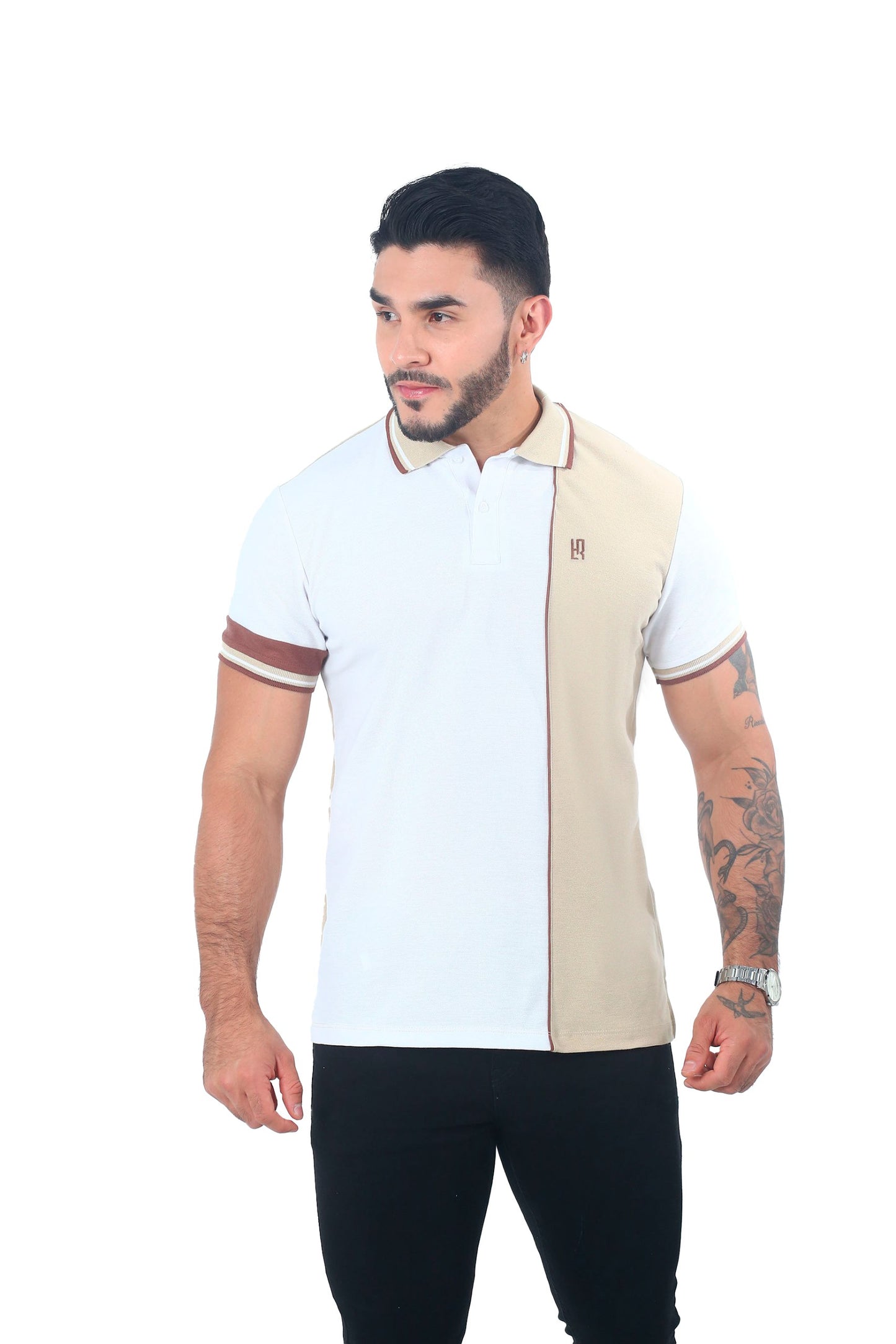 Camiseta Polo Combinada TRIGO BLANCO CAFE-057A