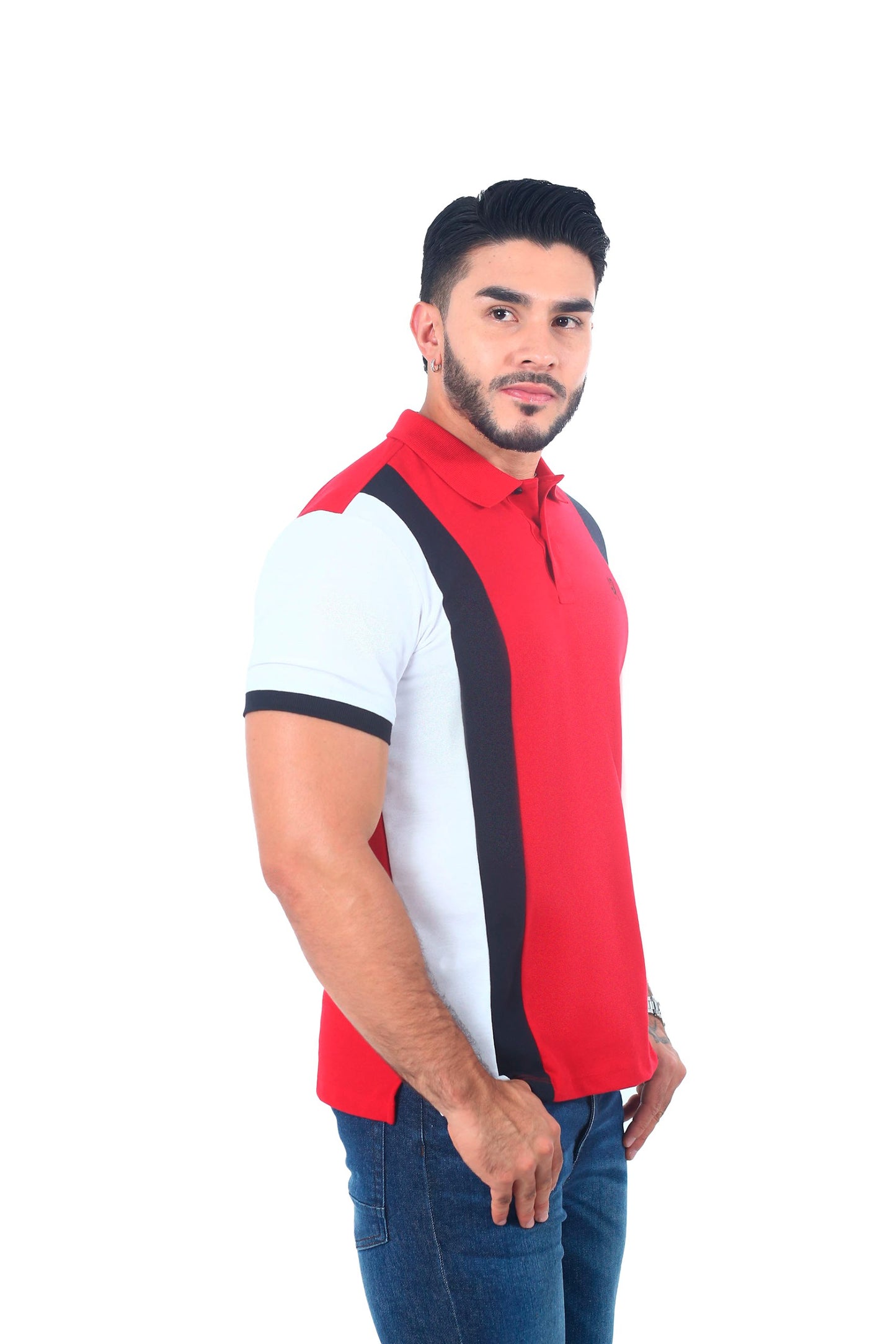 Camiseta Polo Combinada ROJO NEGRO BLANCO-058E