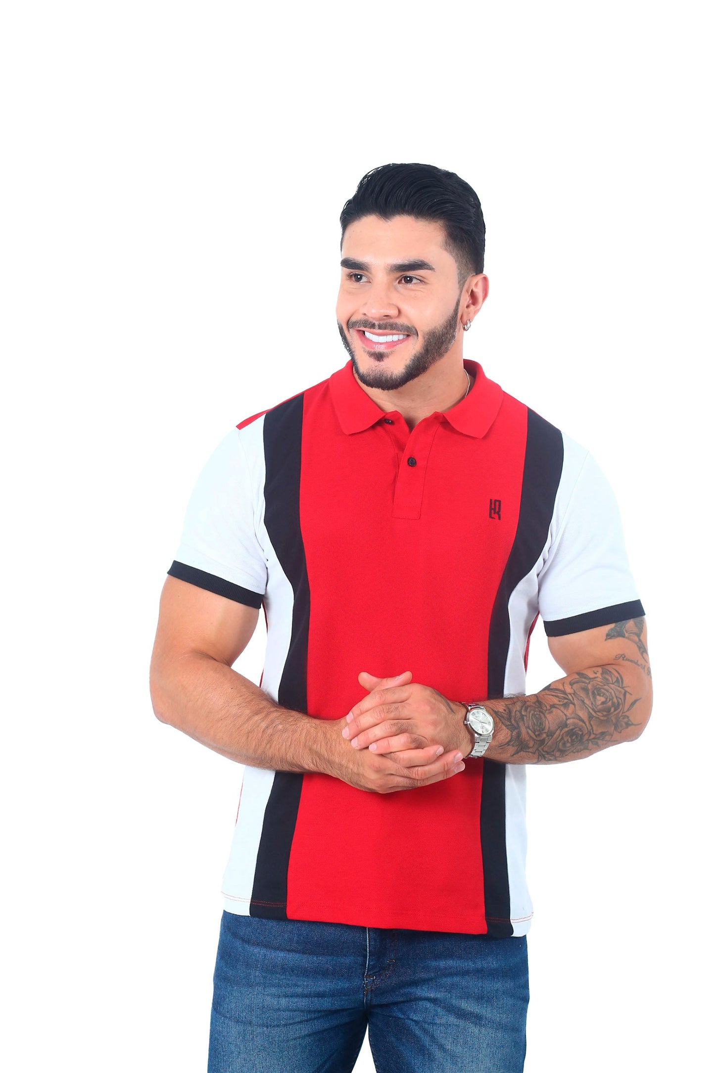 Camiseta Polo Combinada ROJO NEGRO BLANCO-058E