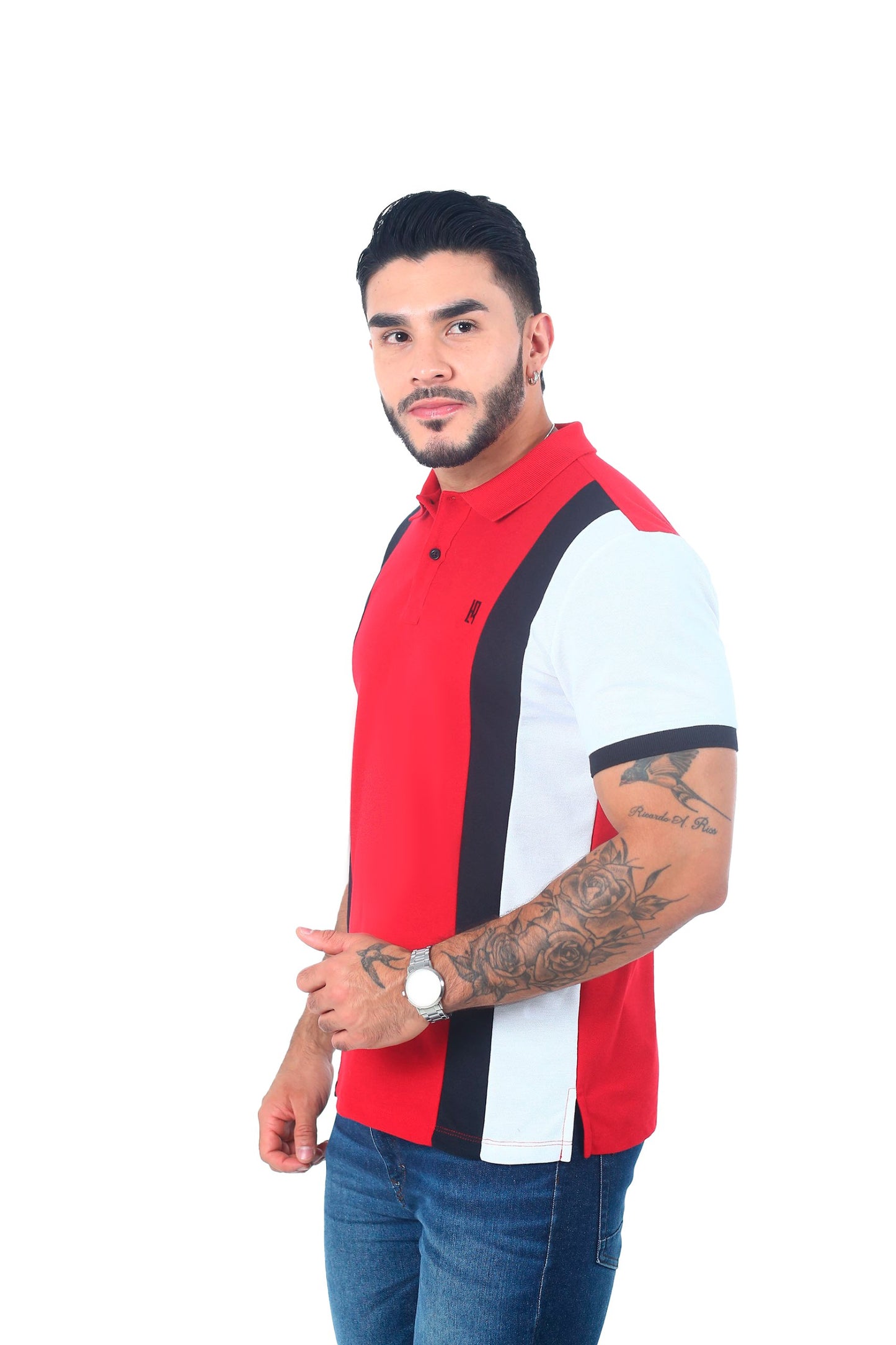 Camiseta Polo Combinada ROJO NEGRO BLANCO-058E