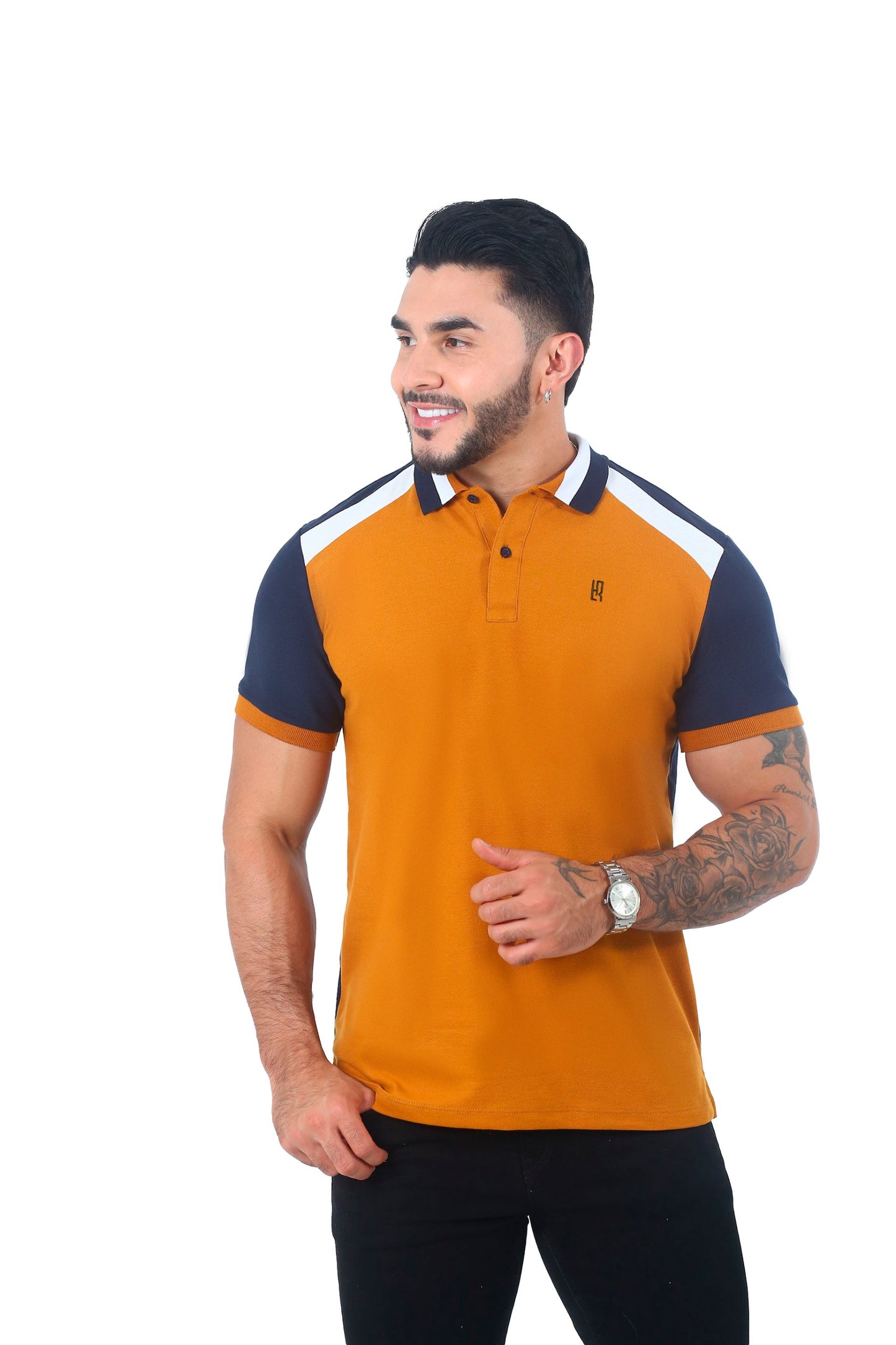 Camiseta Polo Combinada ORE AZUL OSCURO BLANCO-062B