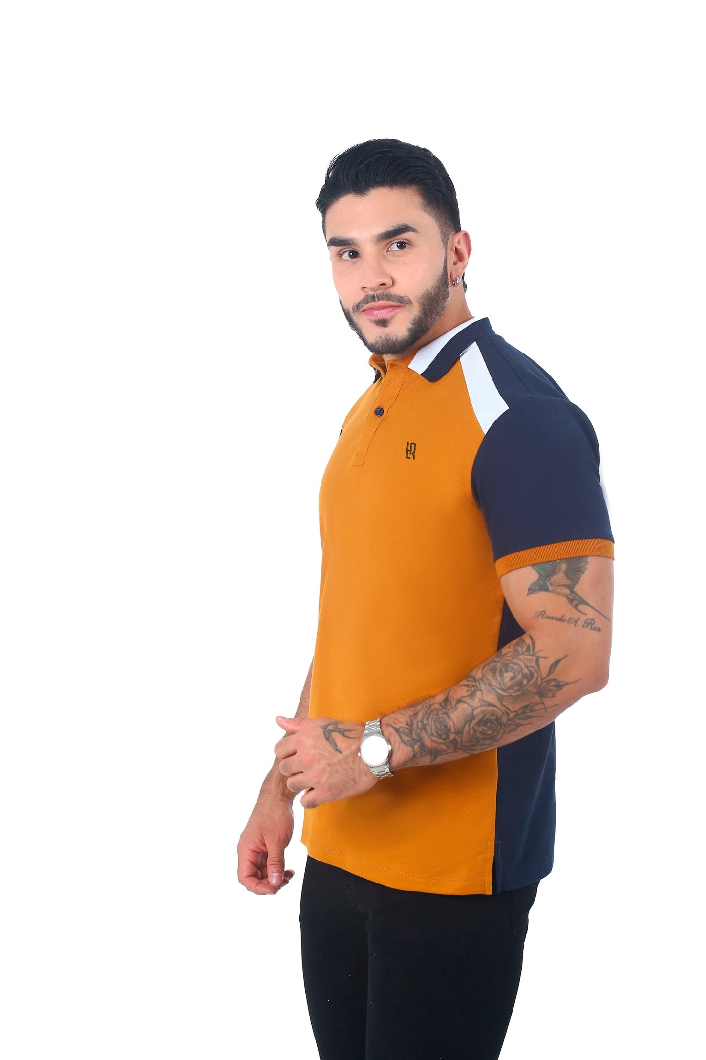 Camiseta Polo Combinada ORE AZUL OSCURO BLANCO-062B