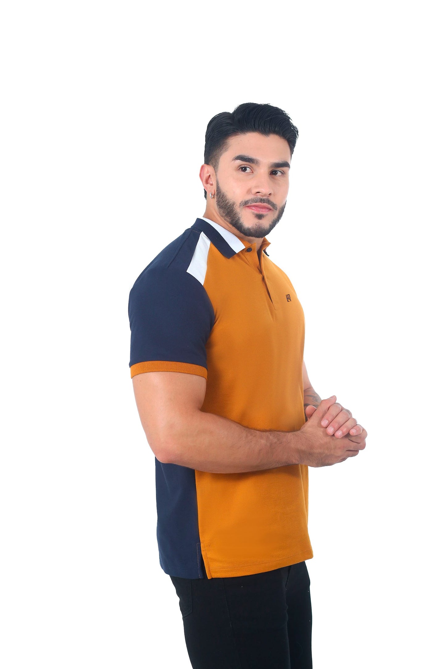 Camiseta Polo Combinada ORE AZUL OSCURO BLANCO-062B