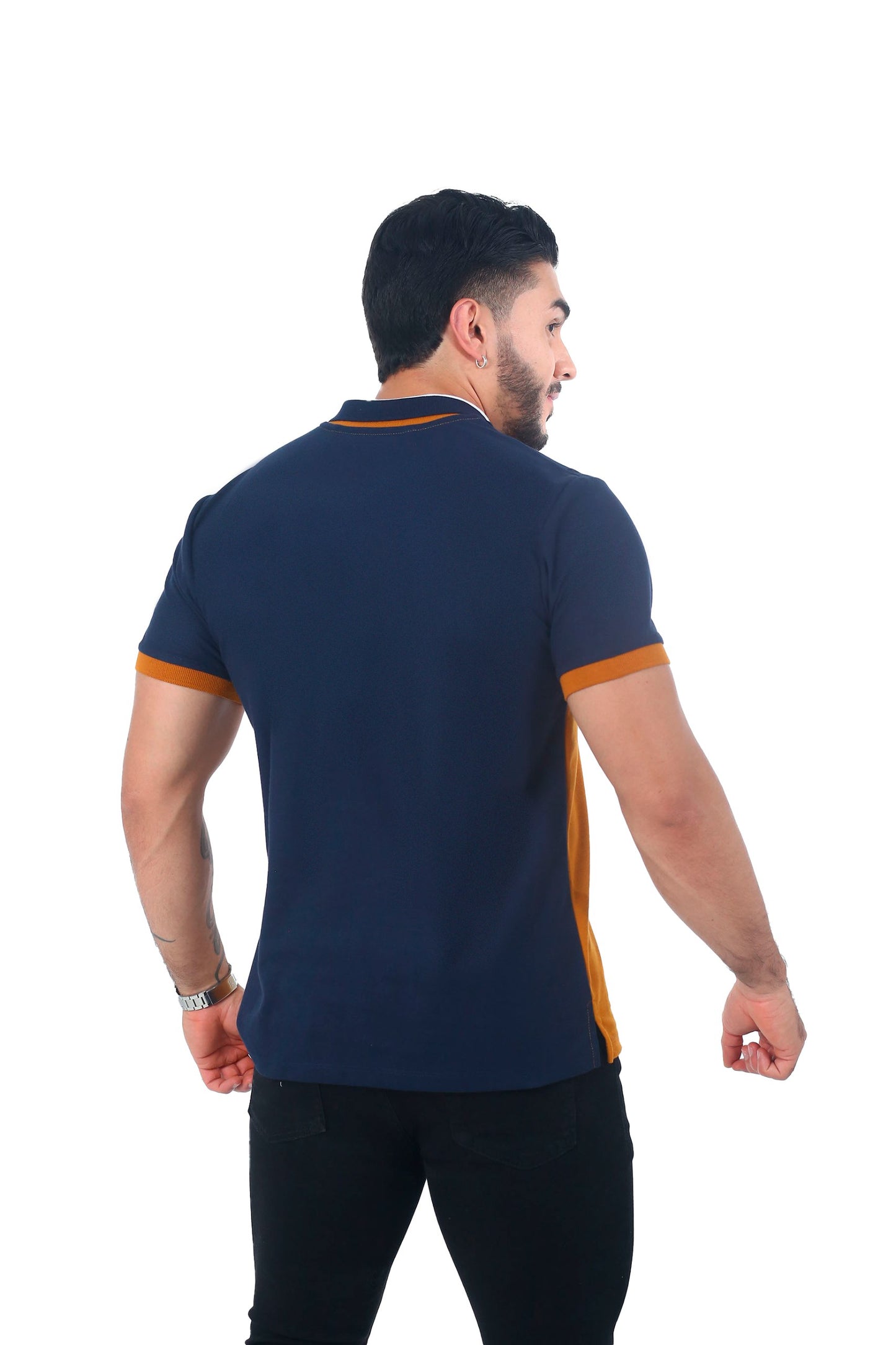 Camiseta Polo Combinada ORE AZUL OSCURO BLANCO-062B