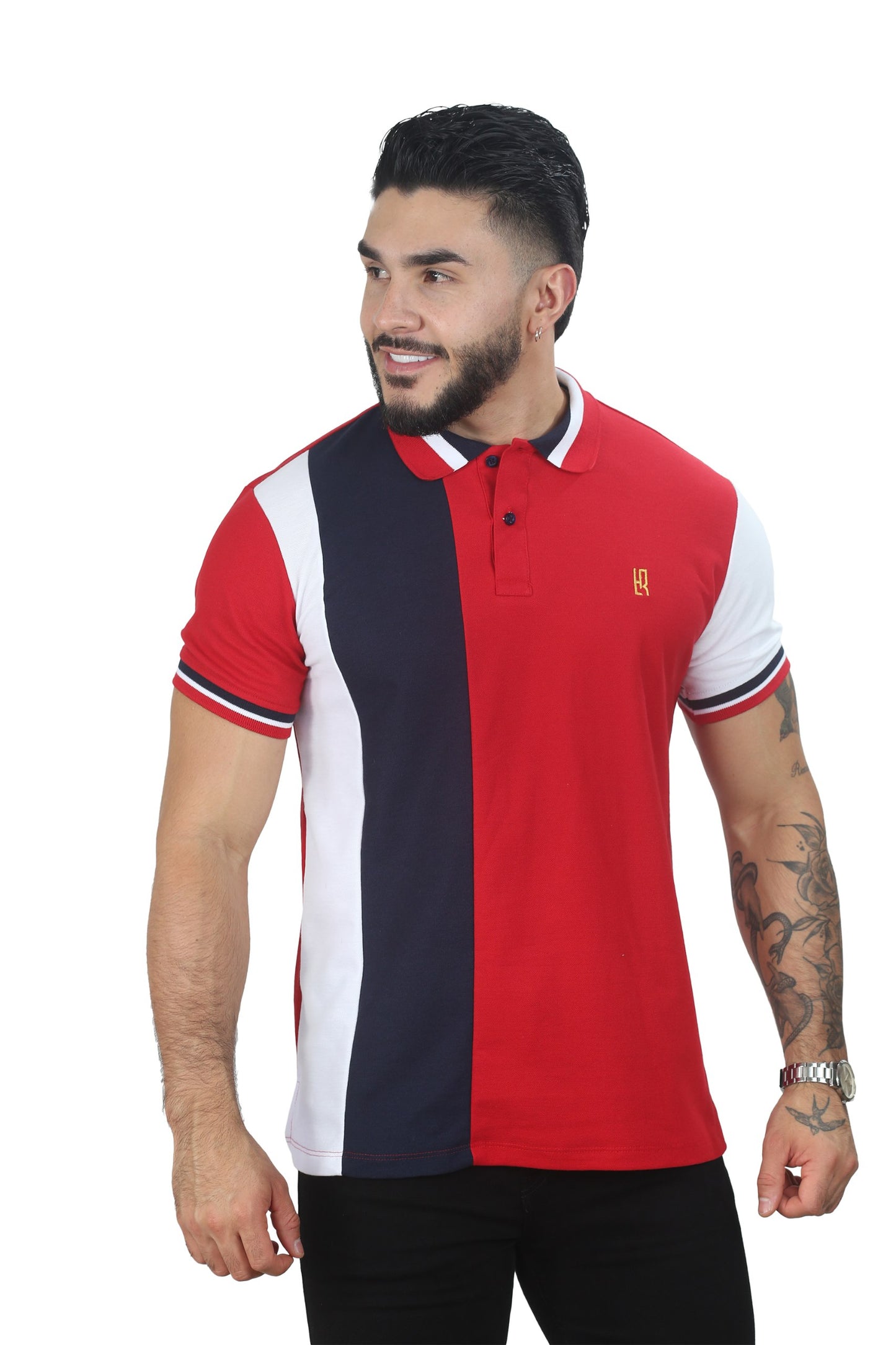 Camiseta Polo Combinada MENTA ROJO AZUL OSCURO BLANCO-016A