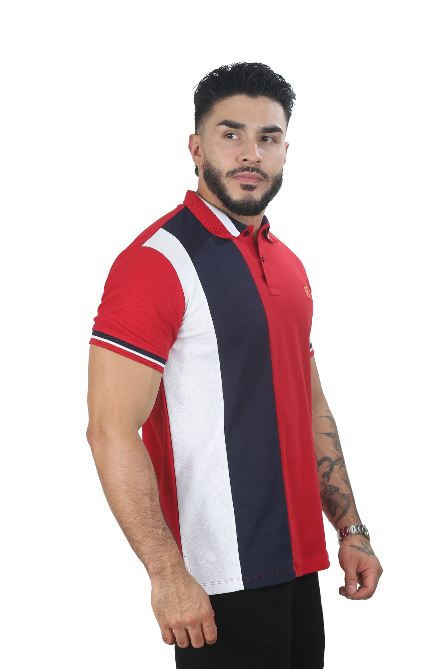 Camiseta Polo Combinada MENTA ROJO AZUL OSCURO BLANCO-016A