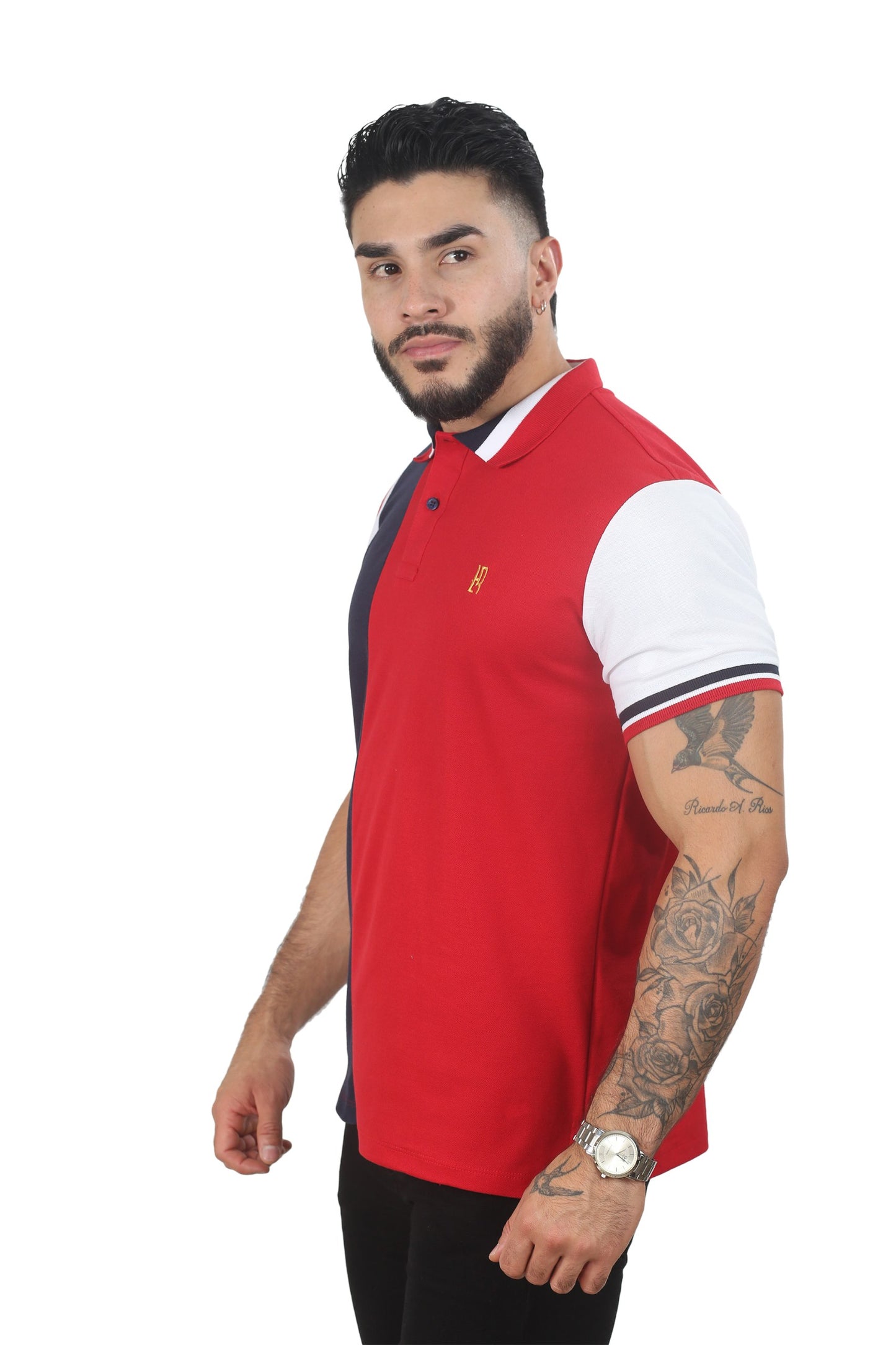 Camiseta Polo Combinada MENTA ROJO AZUL OSCURO BLANCO-016A