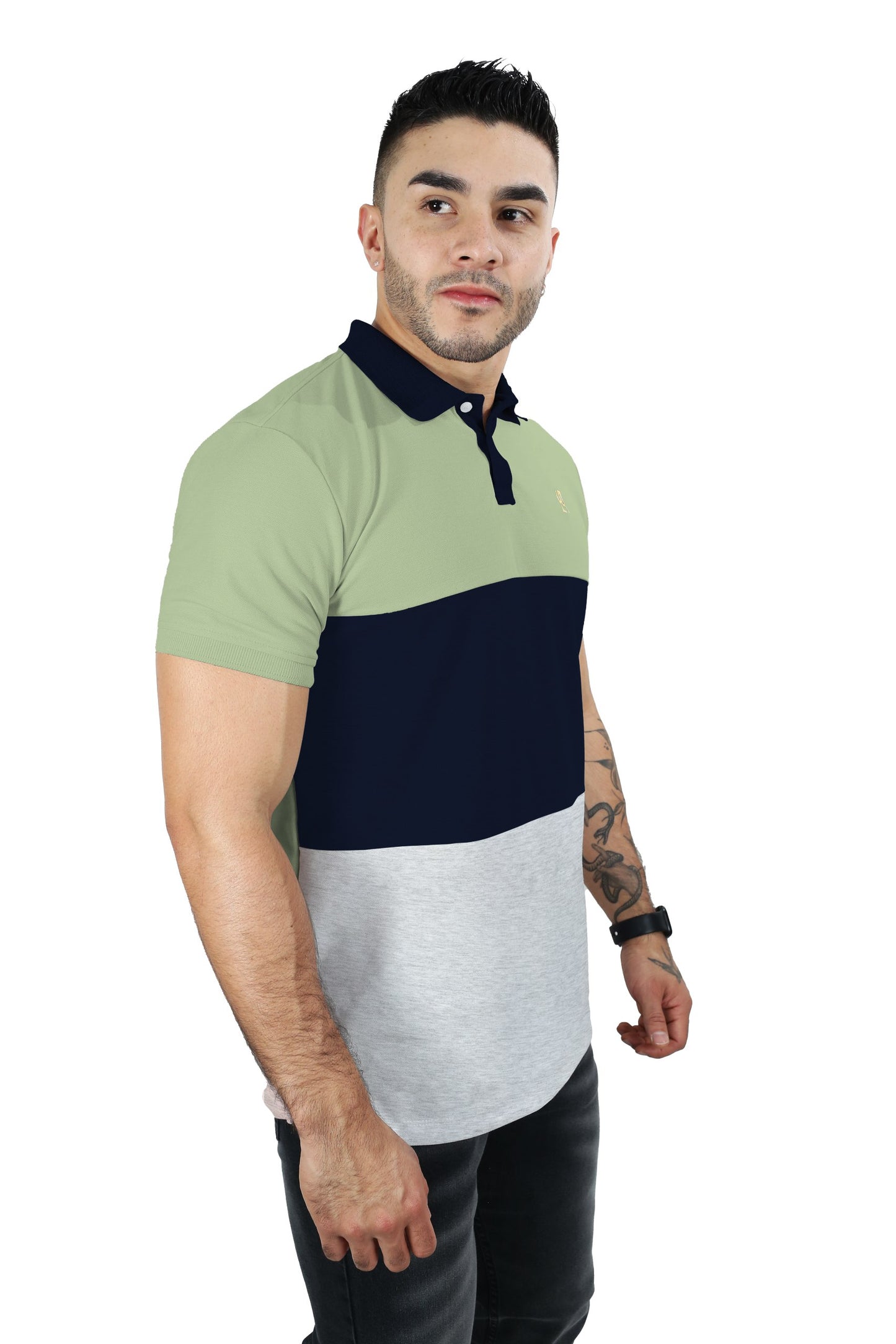 Camiseta Polo Combinada PISTACHO NEGRO JASPE-040V